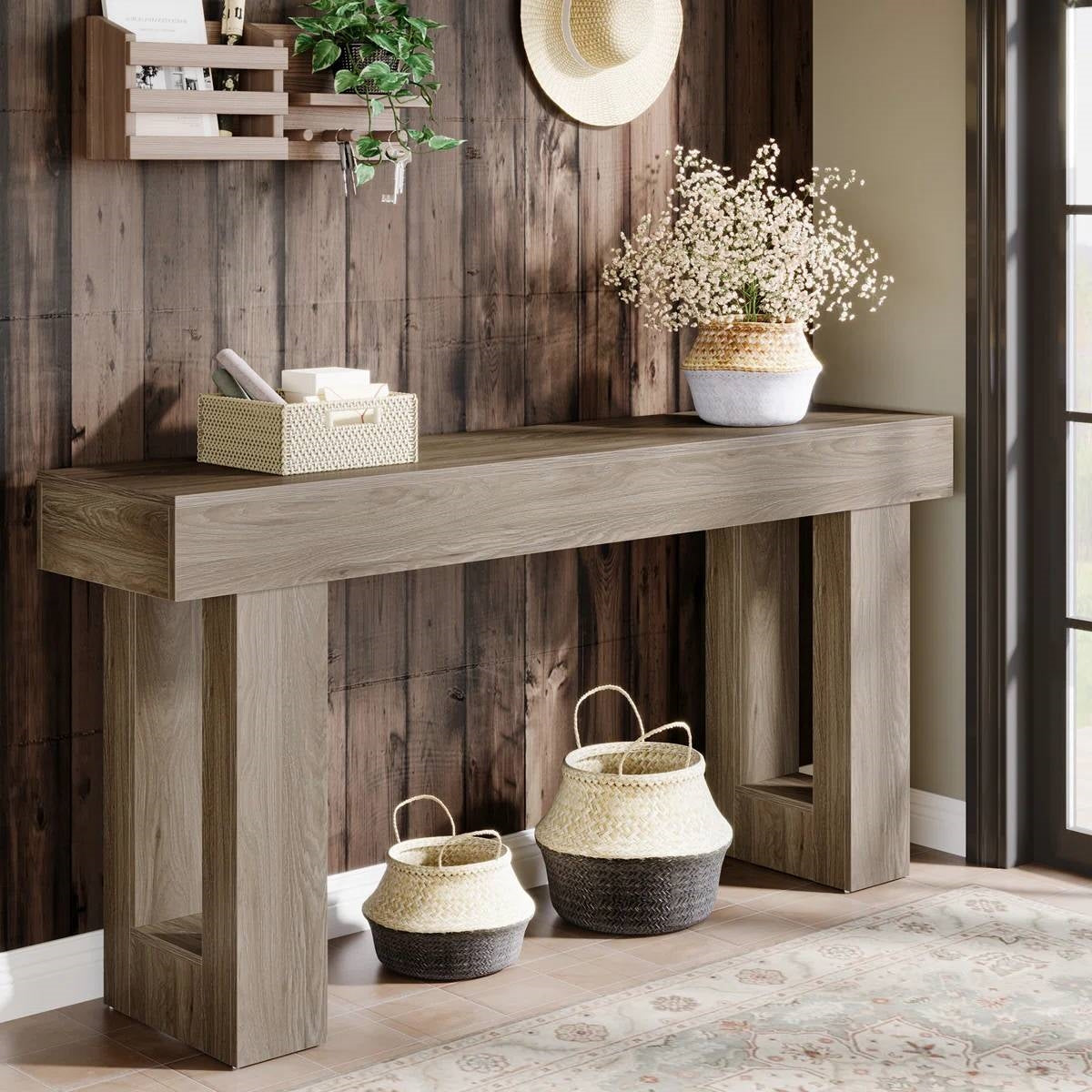 Modern Farmhouse 63-inch Entryway Console Sofa Table in Grey Wood Finish HomePacific