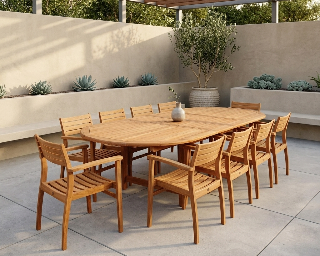 Julien FSC Certified Teak Wood Outdoor Patio Extendable Dining Set LifestyleGarden US