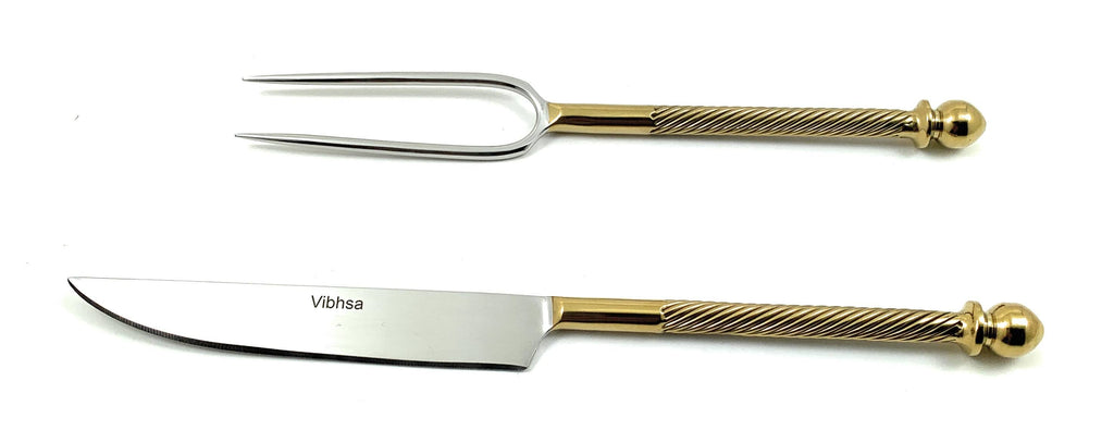 Luxury Carving Set – Handmade Stainless Steel with Golden Accents Vibhsa