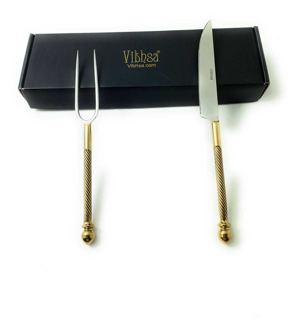 Luxury Carving Set – Handmade Stainless Steel with Golden Accents Vibhsa