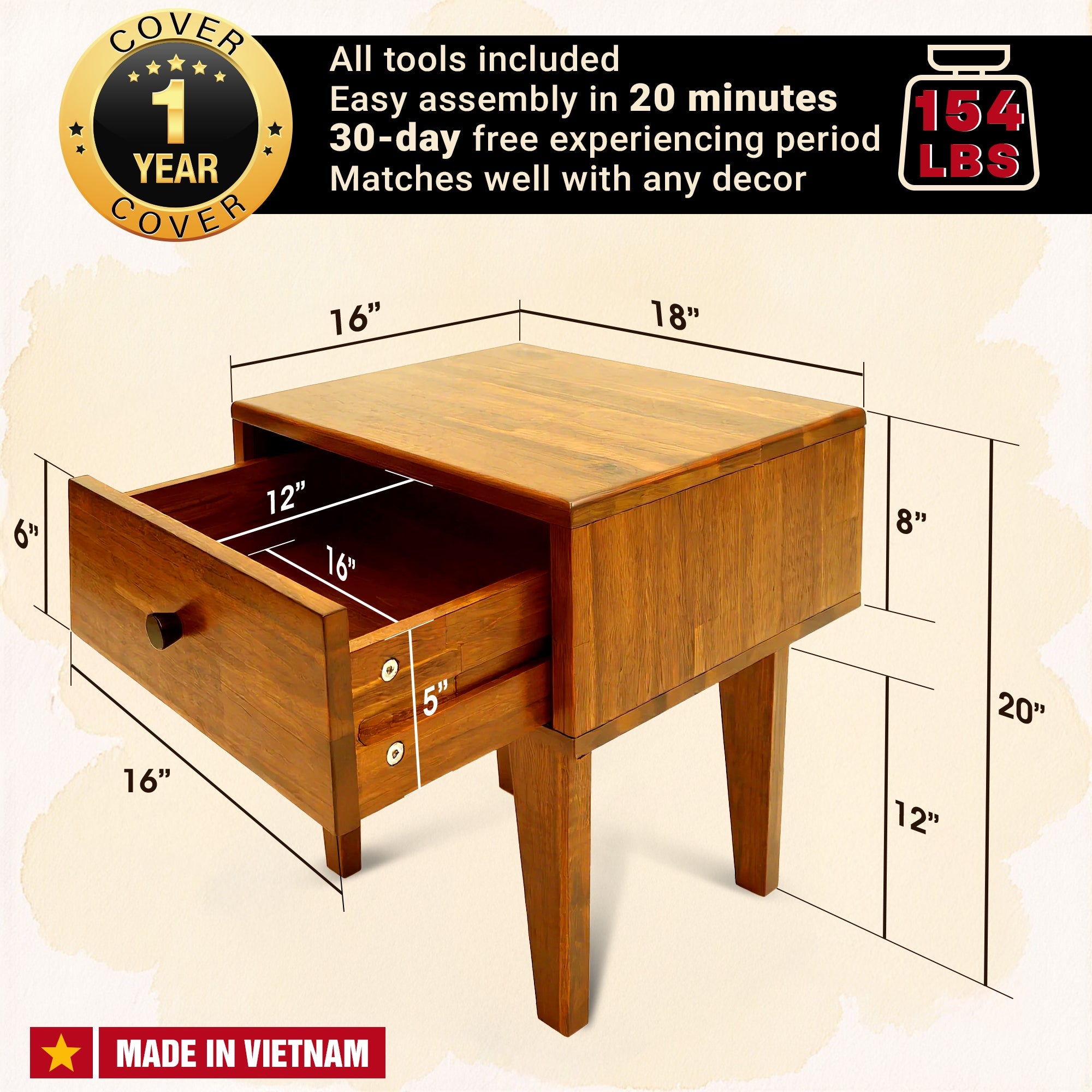 Sofia Solid Wood Nightstand Megsu