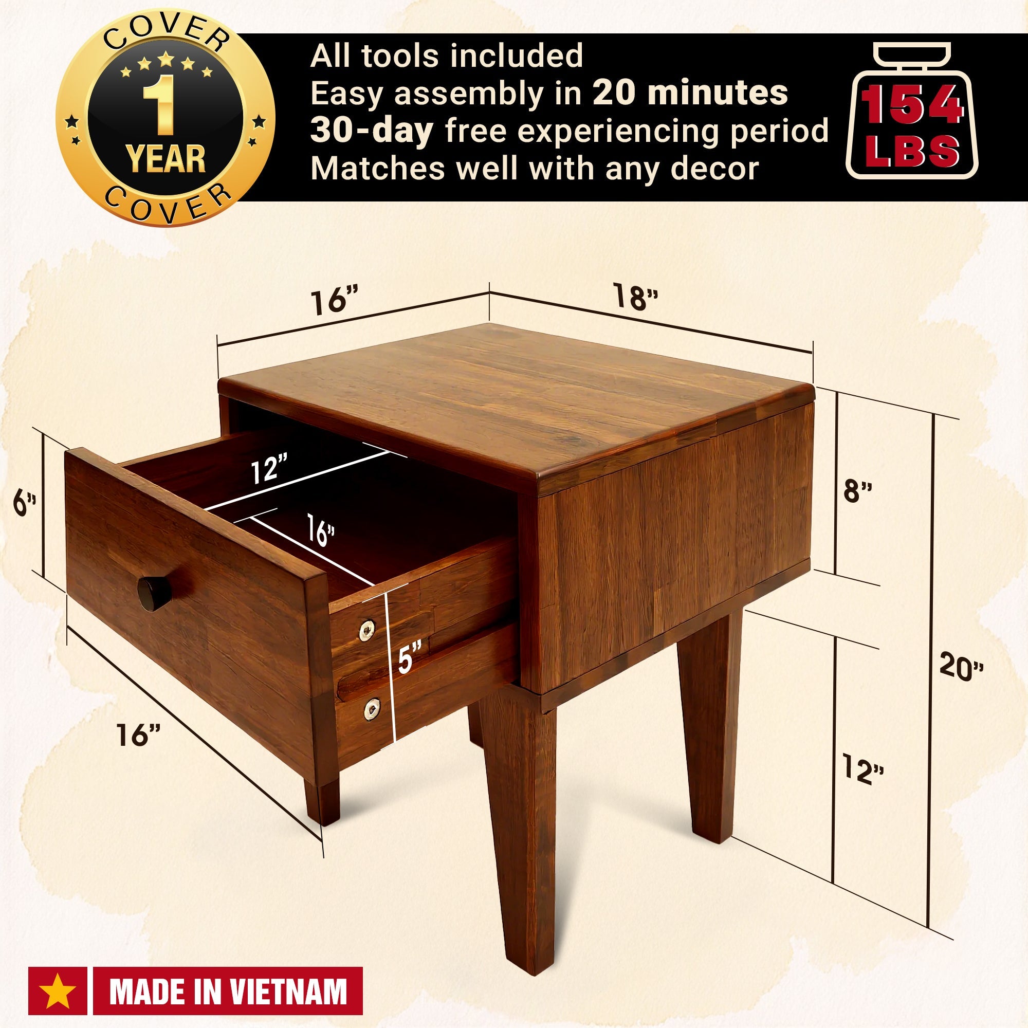 Sofia Solid Wood Nightstand Megsu