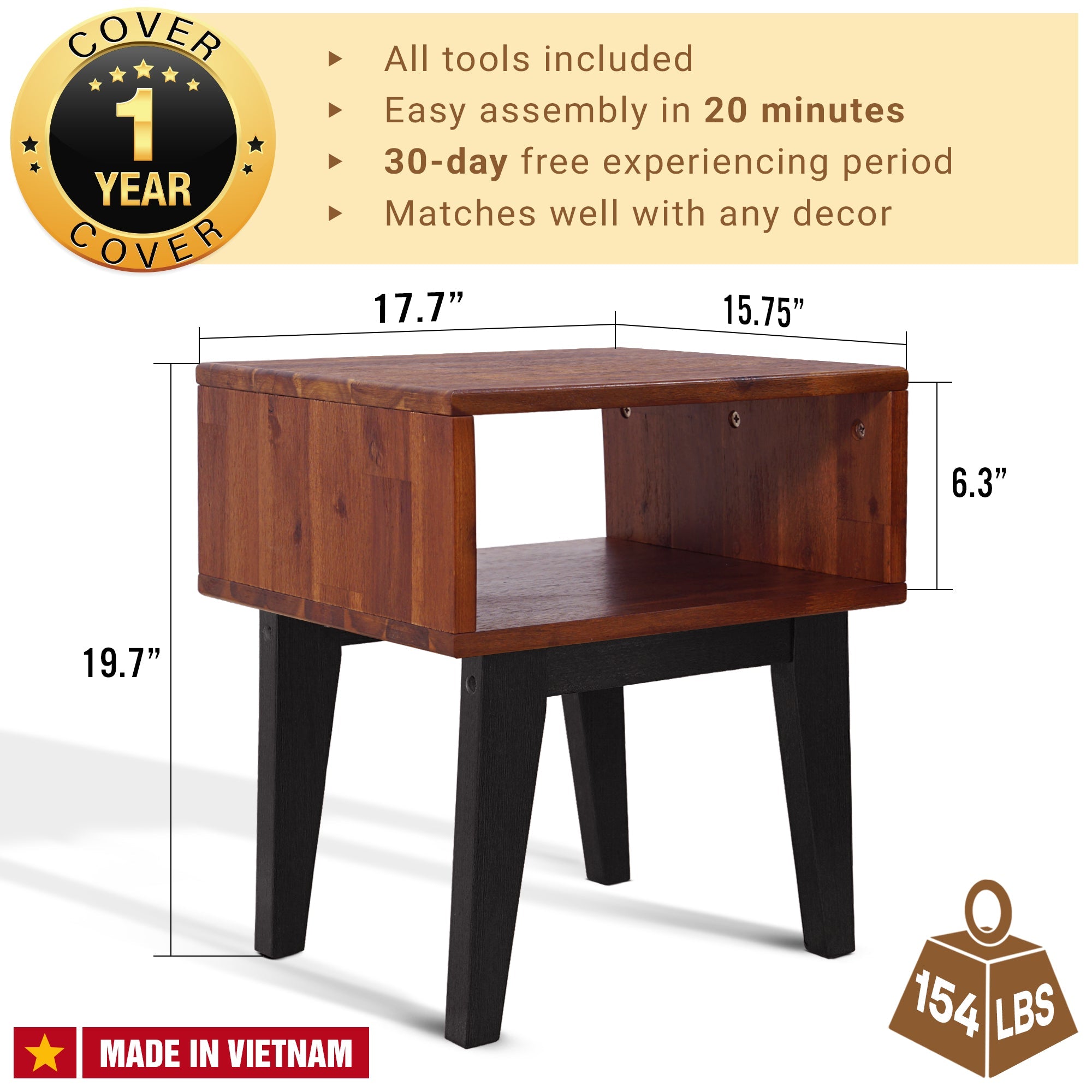 Serena Solid Wood Nightstand Megsu