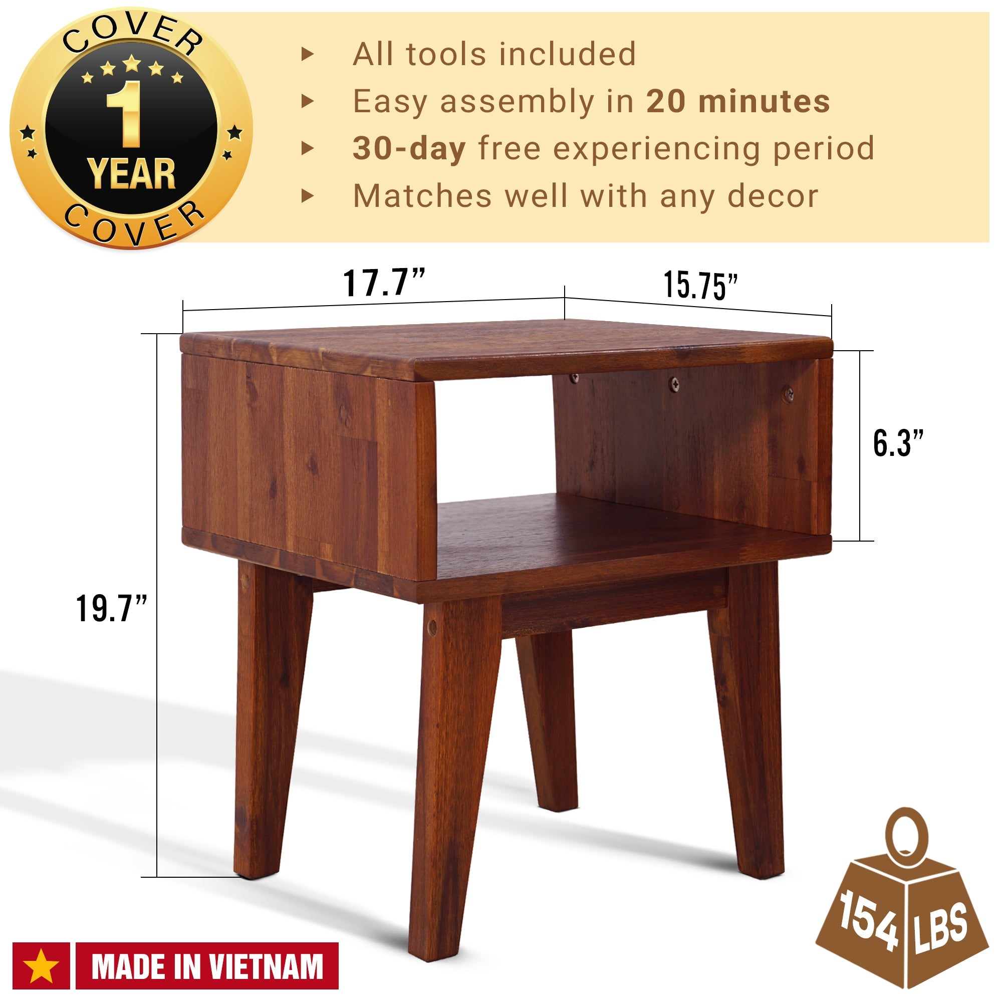 Serena Solid Wood Nightstand Megsu