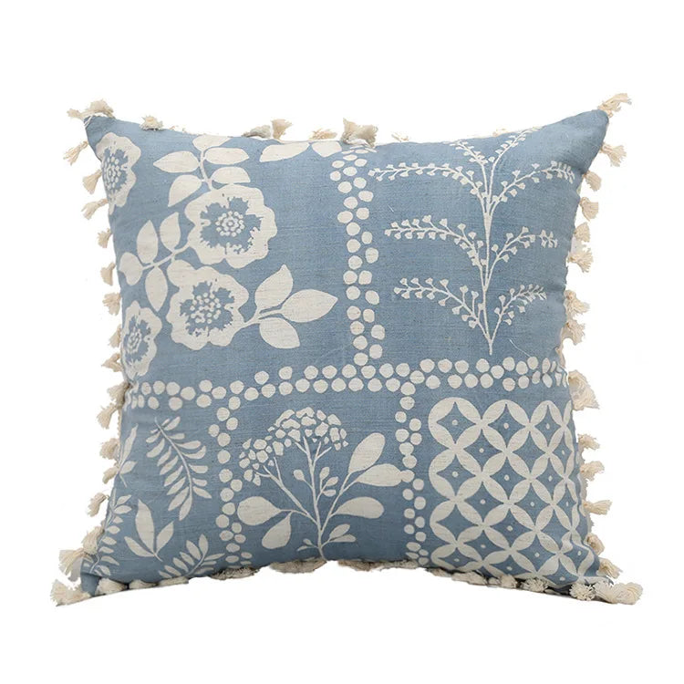 DecorBites™ Blue Tassel Cushion Cover 45x45cm/30x50cm for Home Decor, Boho Style Vintage Pillow