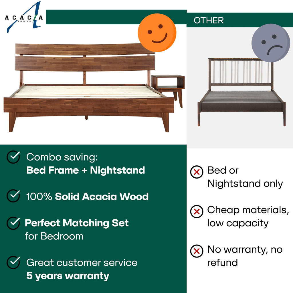 [Buy 1 Get 1] Aurora Solid Wood Bed Frame & Nightstand Megsu