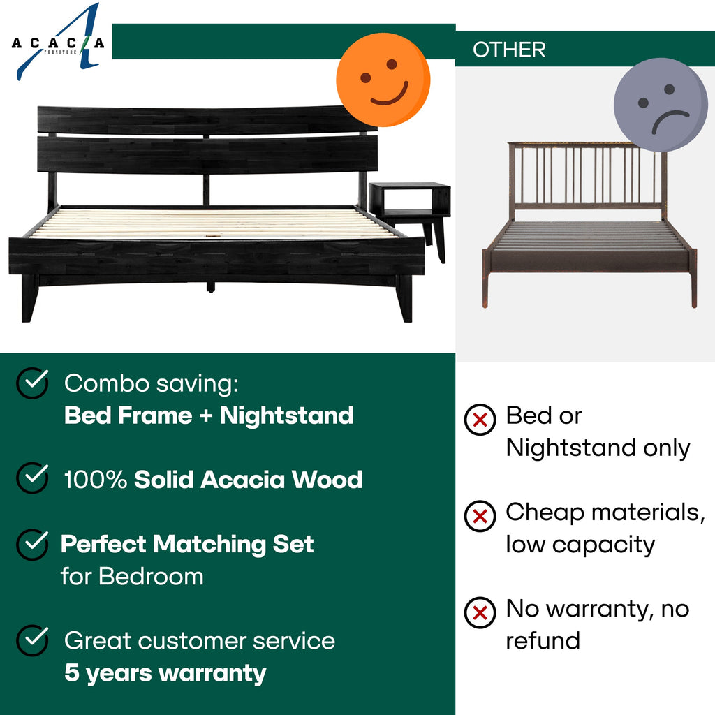 [Buy 1 Get 1] Aurora Solid Wood Bed Frame & Nightstand Megsu