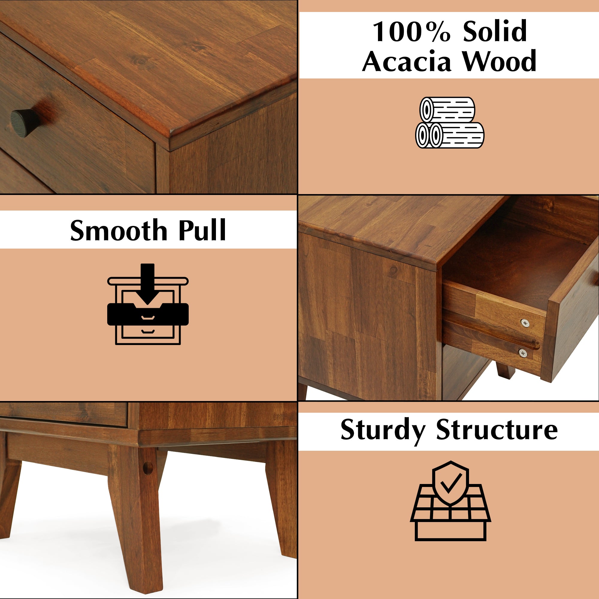 Silvia Solid Wood Nightstand Megsu