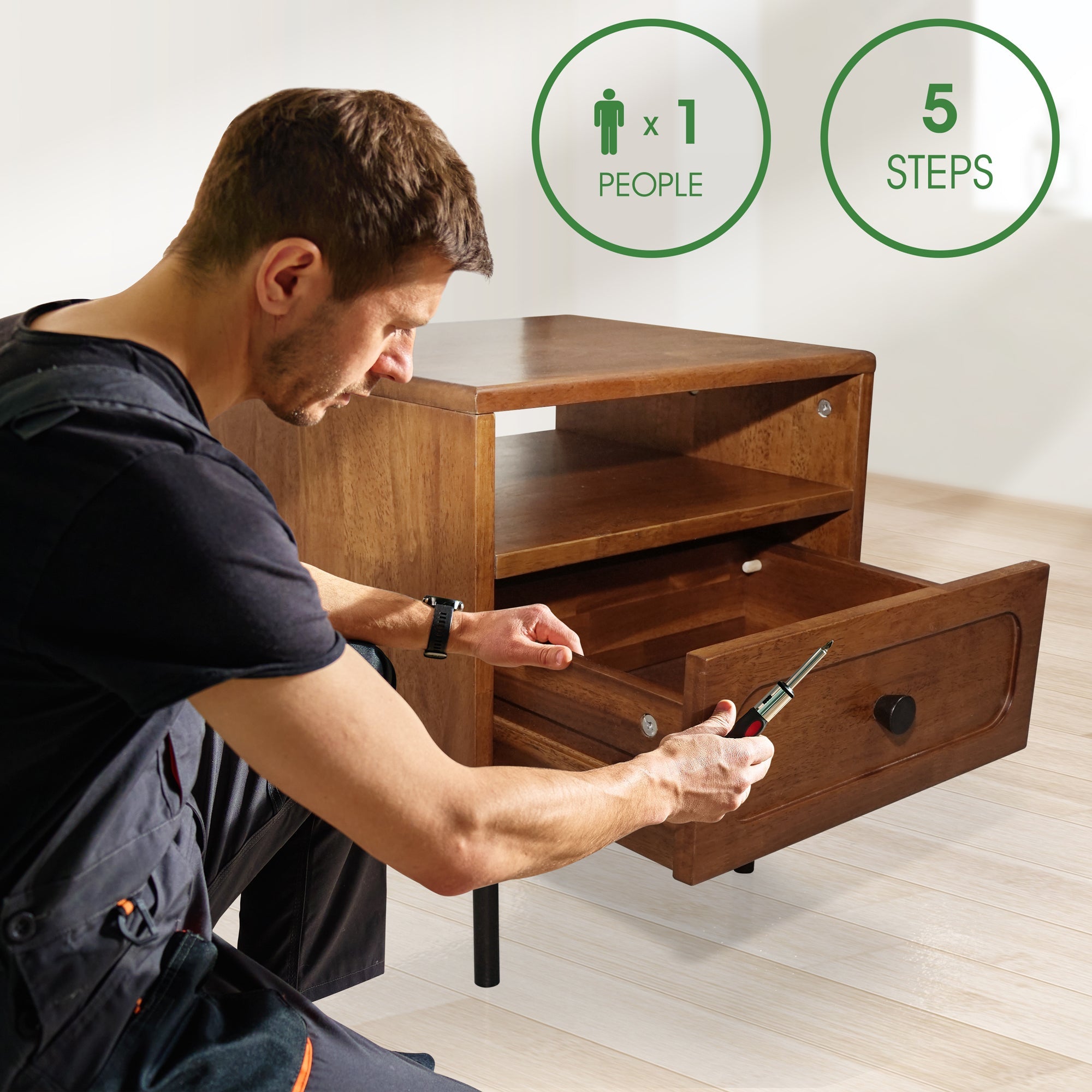 Savana Solid Wood Single-Drawer Nightstand Megsu