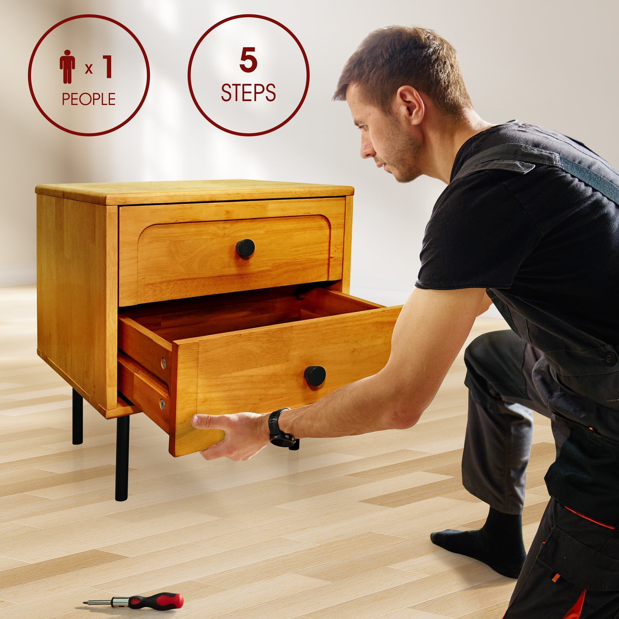 Savana Solid Wood 2-Drawer Nightstand Megsu