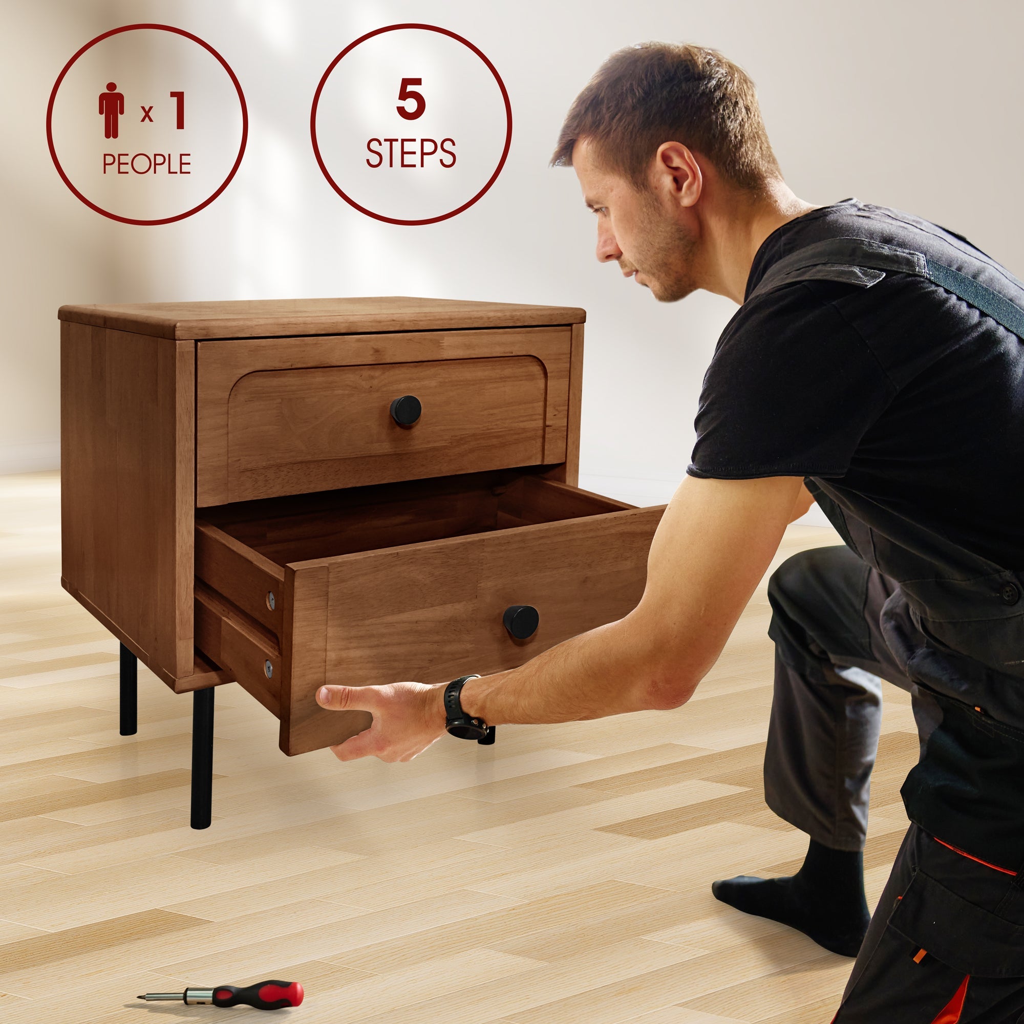 Savana Solid Wood 2-Drawer Nightstand Megsu