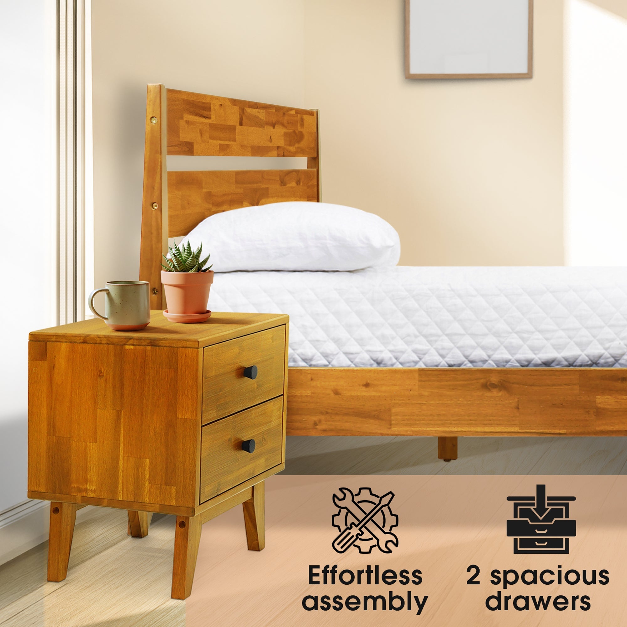 Silvia Solid Wood Nightstand Megsu