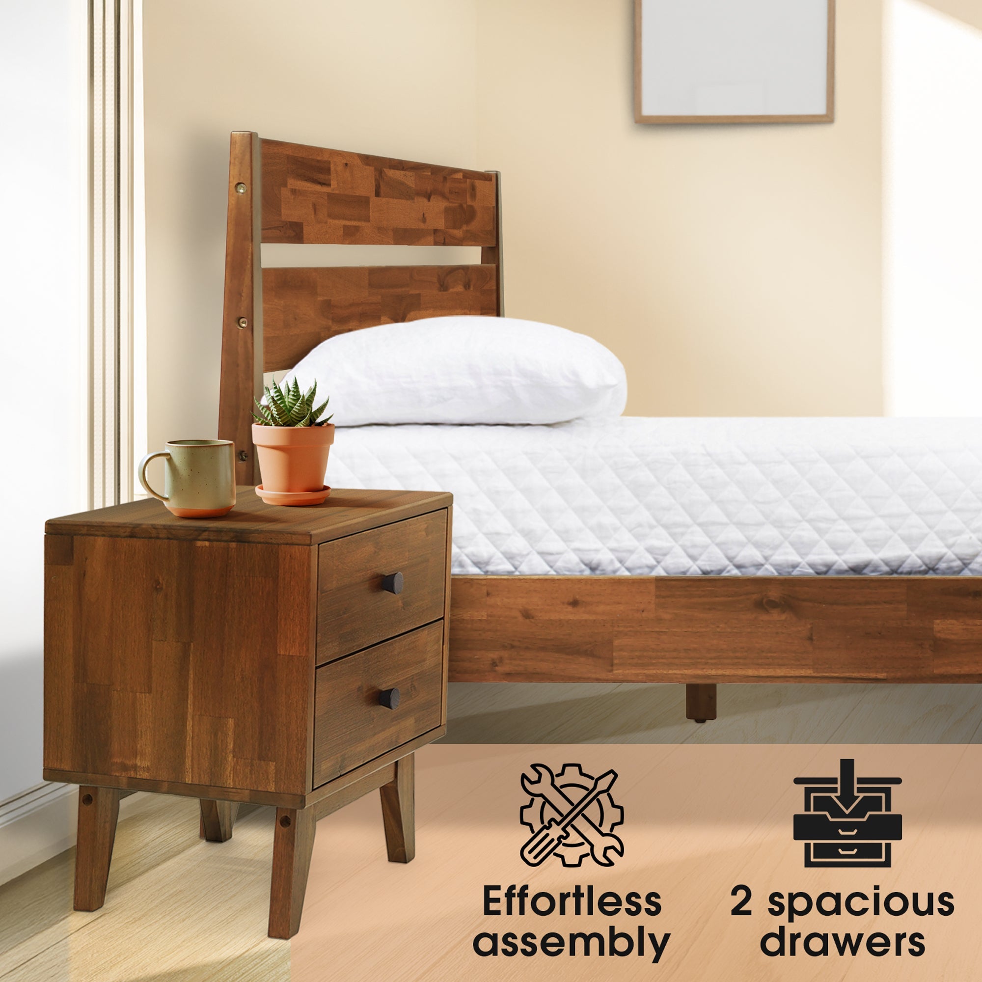 Silvia Solid Wood Nightstand Megsu