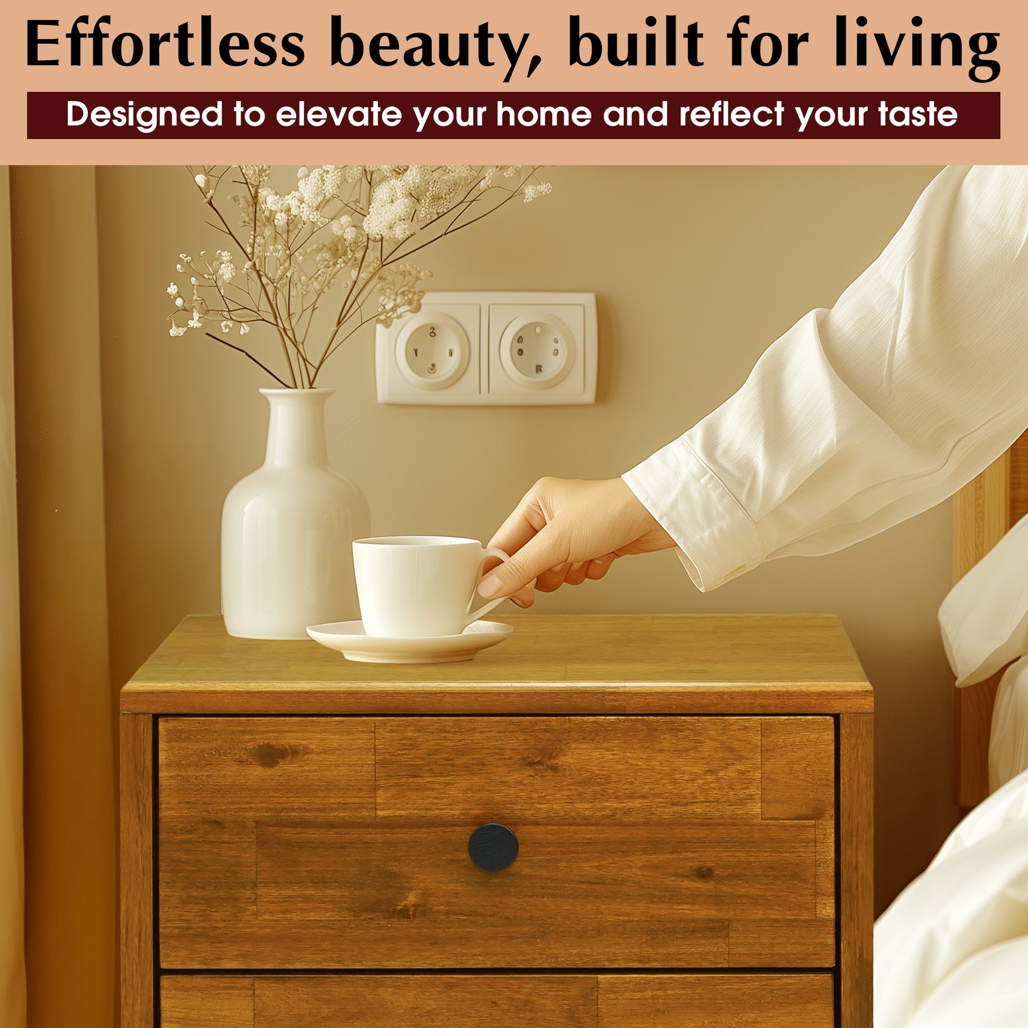 Silvia Solid Wood Nightstand Megsu