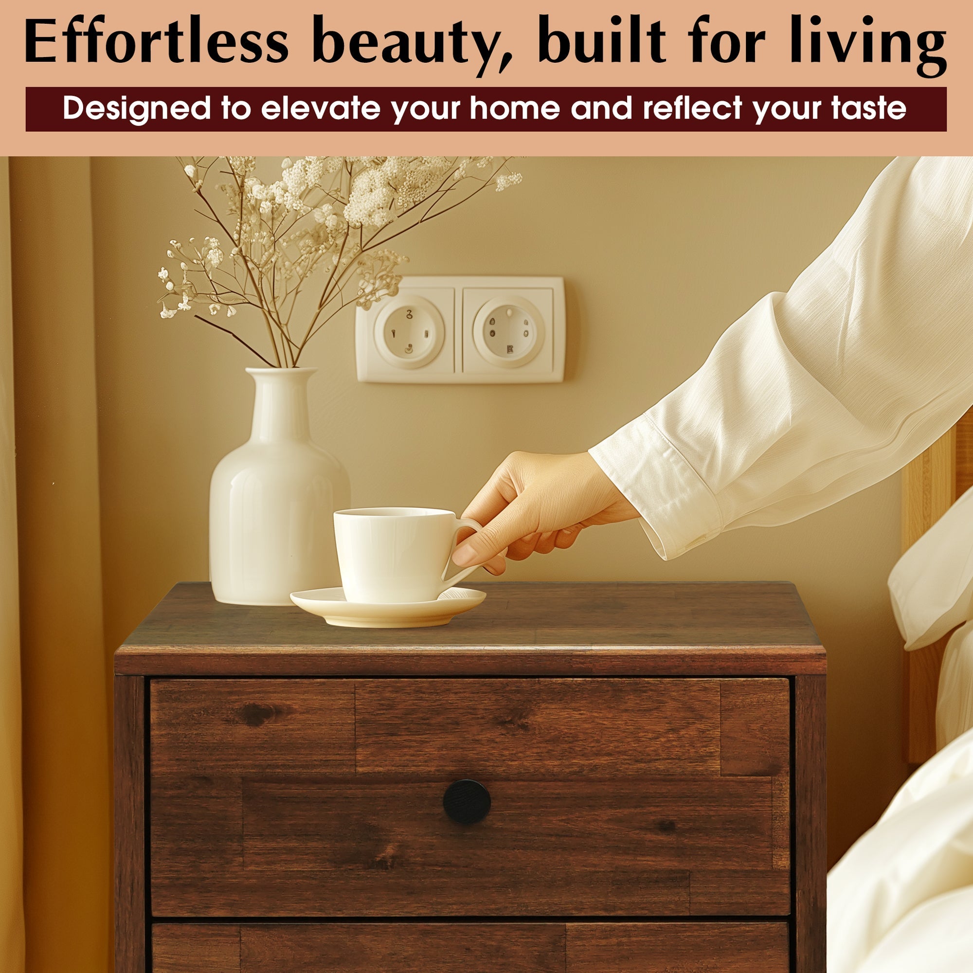 Silvia Solid Wood Nightstand Megsu