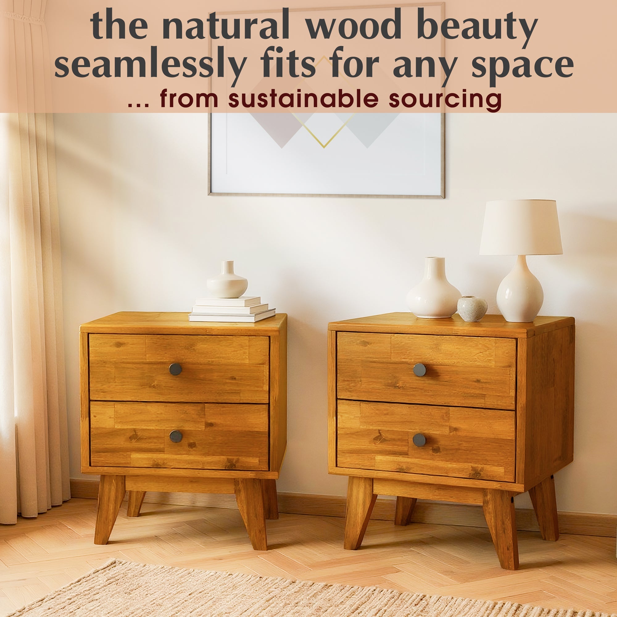 Silvia Solid Wood Nightstand Megsu
