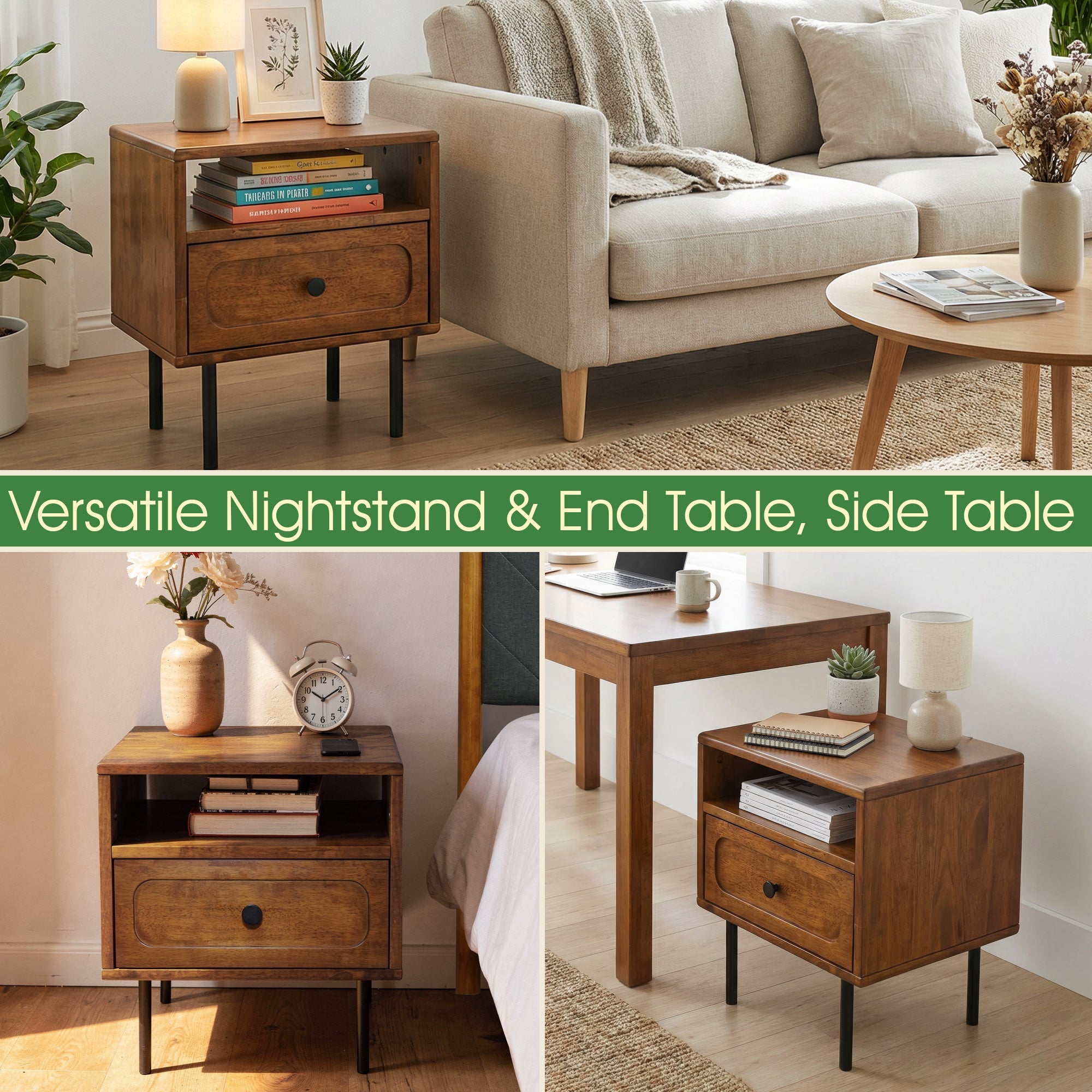 Savana Solid Wood Single-Drawer Nightstand Megsu