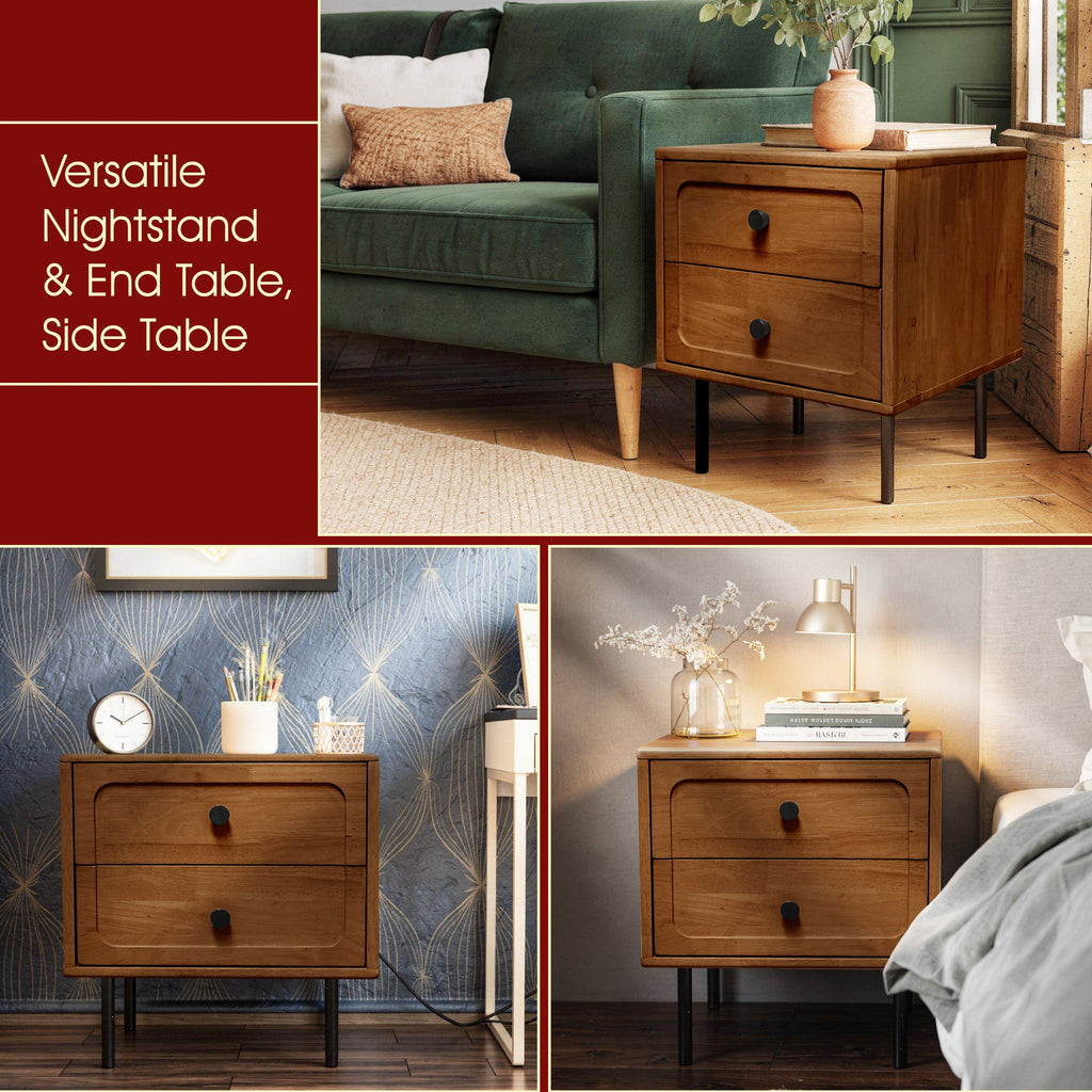 Savana Solid Wood 2-Drawer Nightstand Megsu