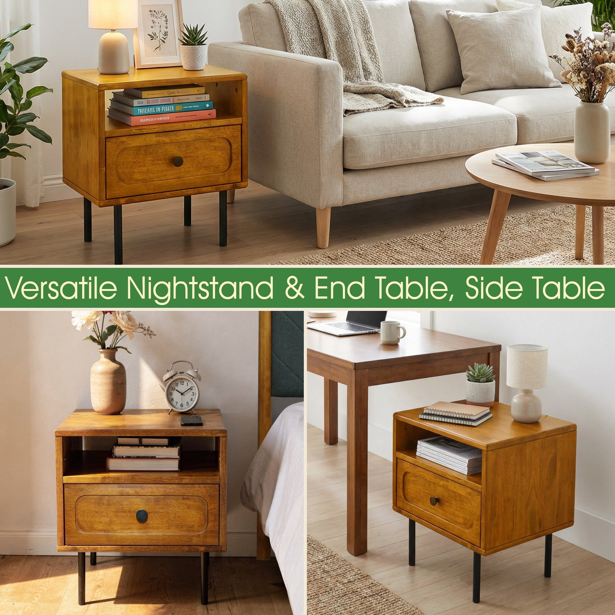Savana Solid Wood Single-Drawer Nightstand Megsu