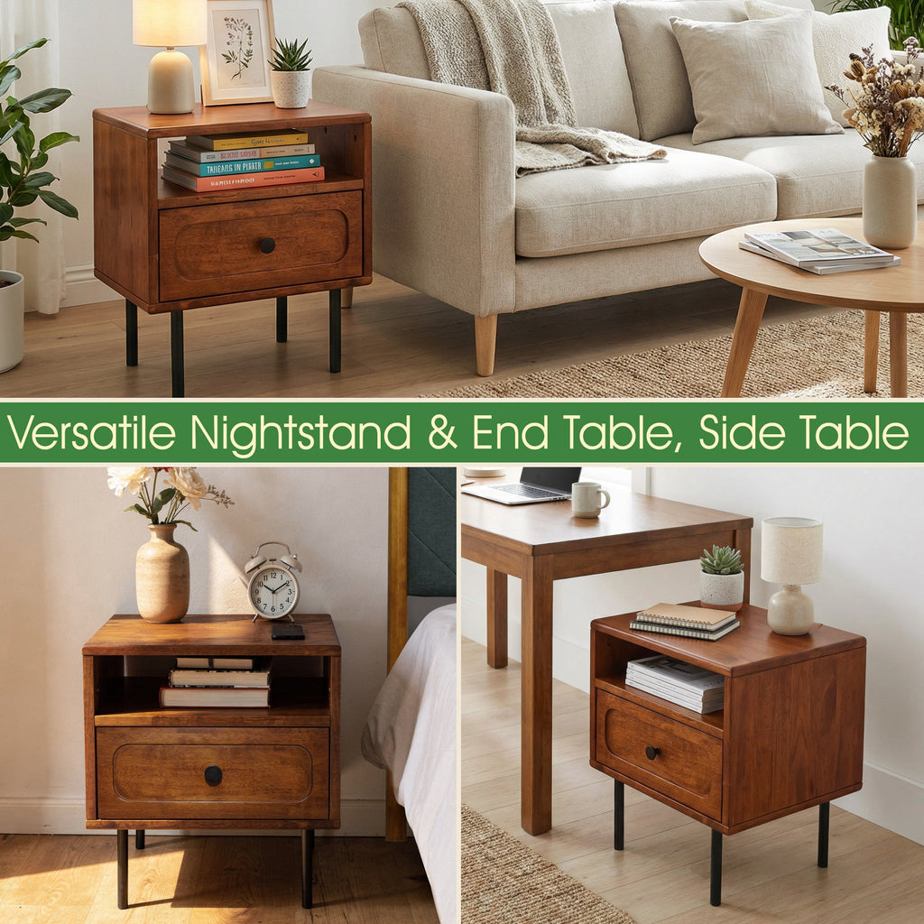 Savana Solid Wood Single-Drawer Nightstand Megsu