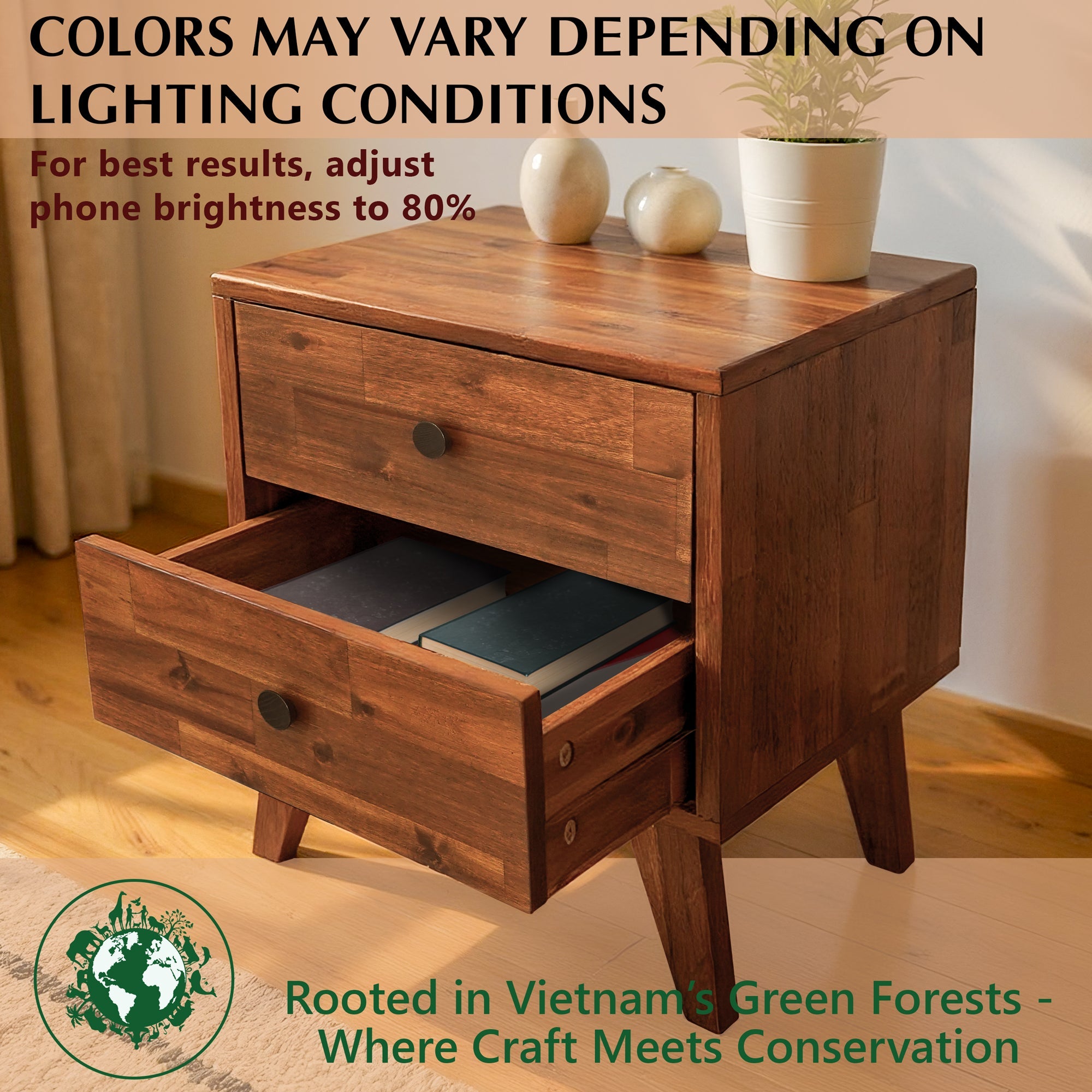 Silvia Solid Wood Nightstand Megsu