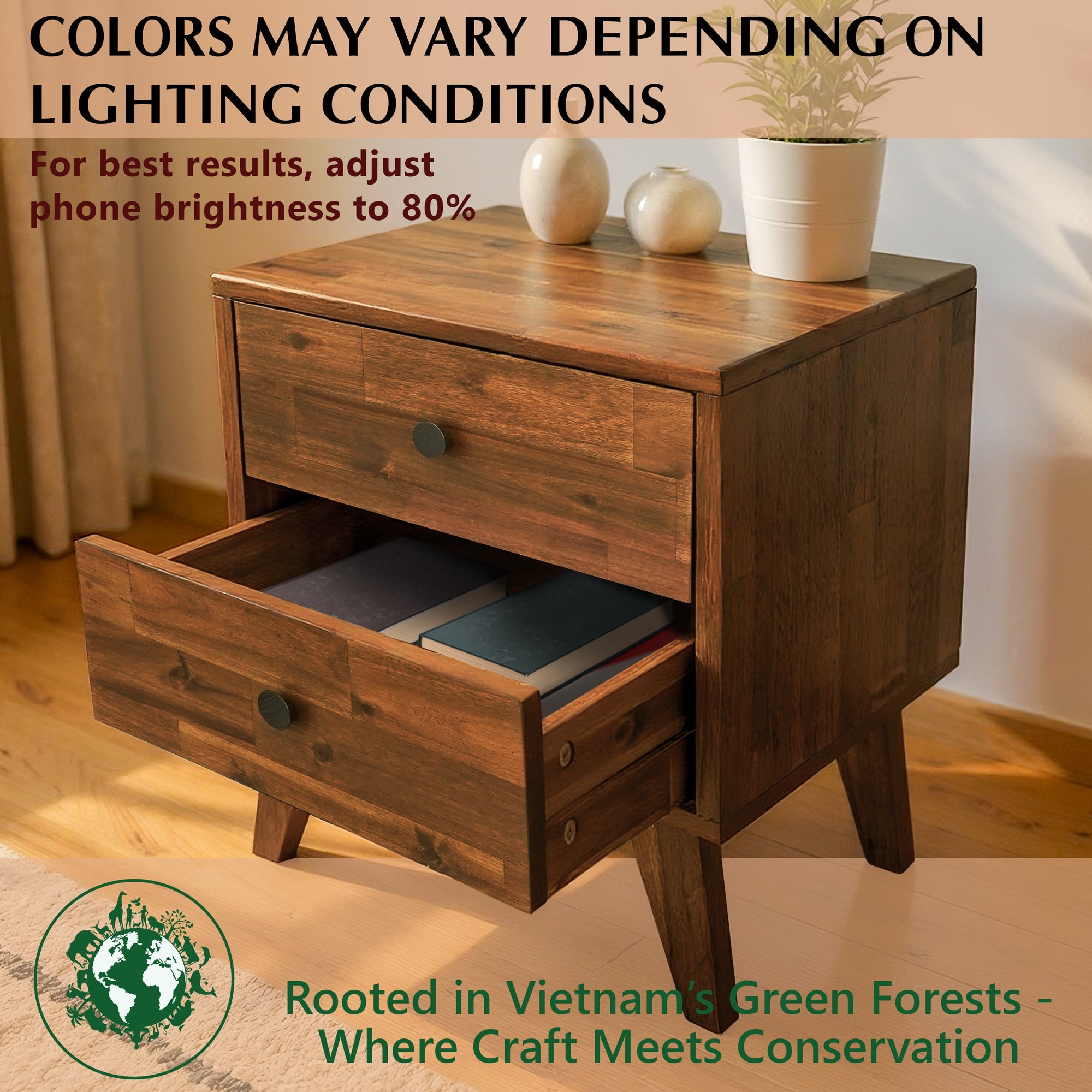 Silvia Solid Wood Nightstand Megsu