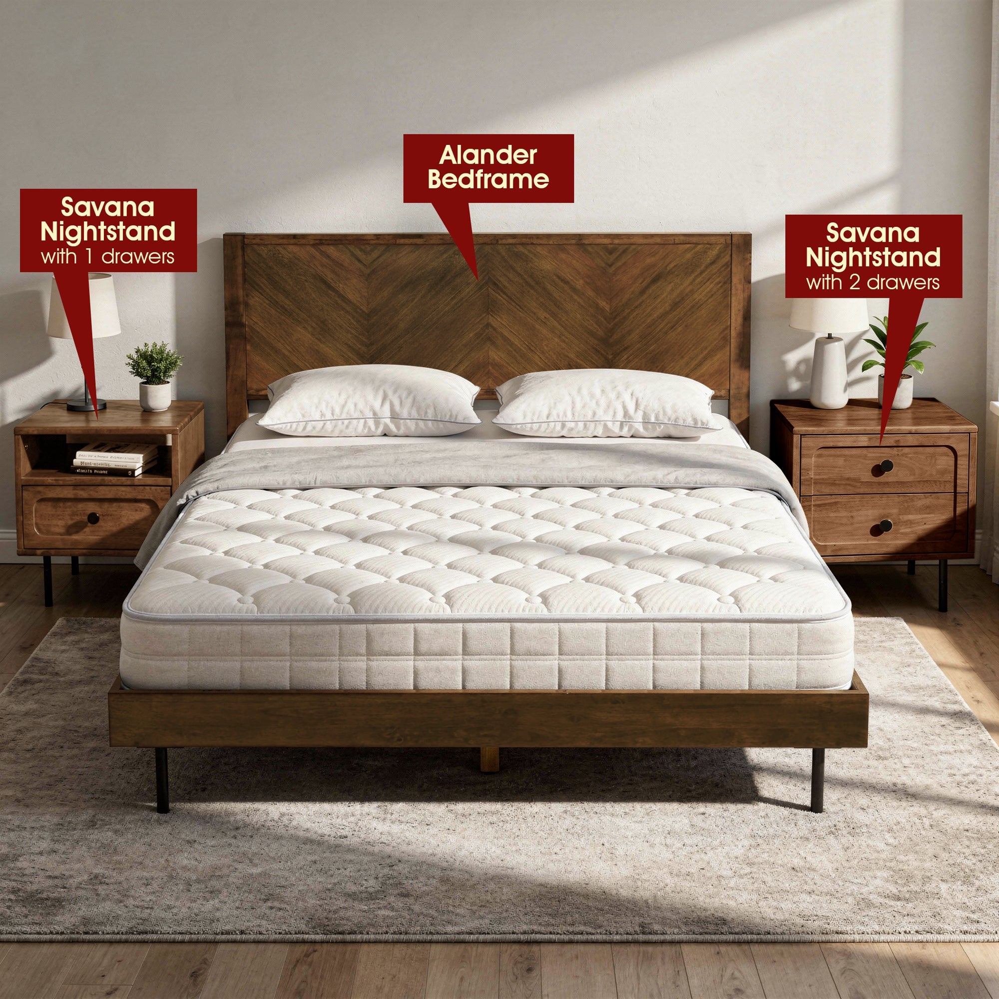 Savana Solid Wood 2-Drawer Nightstand Megsu