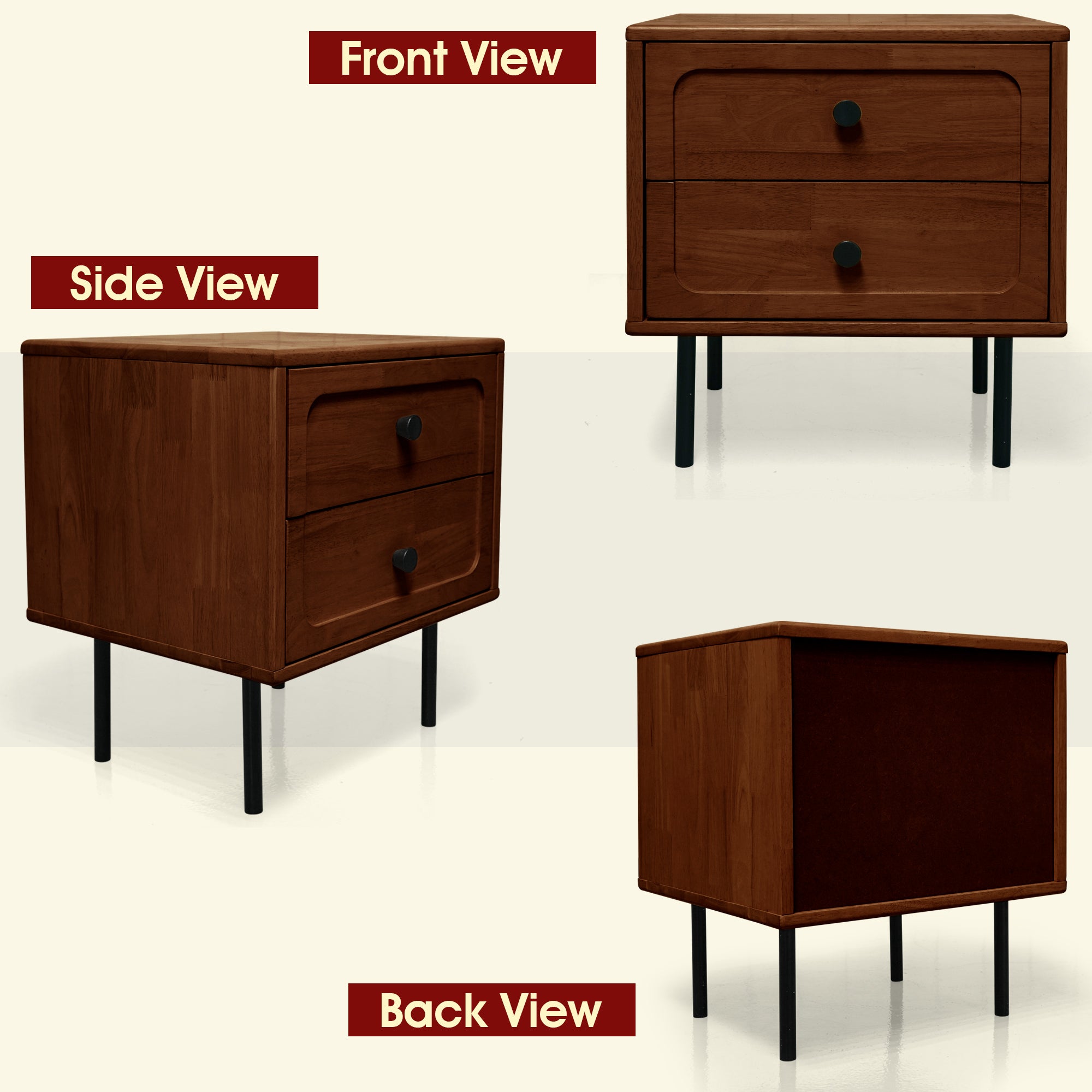 Savana Solid Wood 2-Drawer Nightstand Megsu