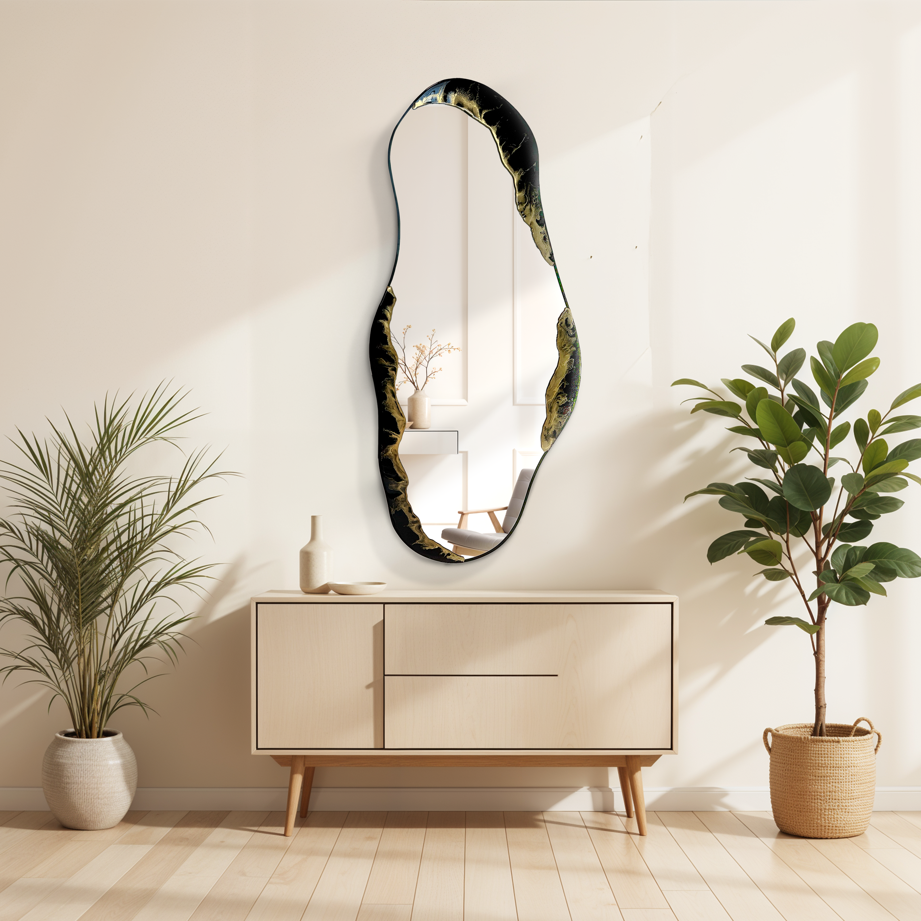Hand Sculptured Organic Wall Mirror - Tatiana Glen - Veins of the Void - 47H x 21W In Tatiana & Glen