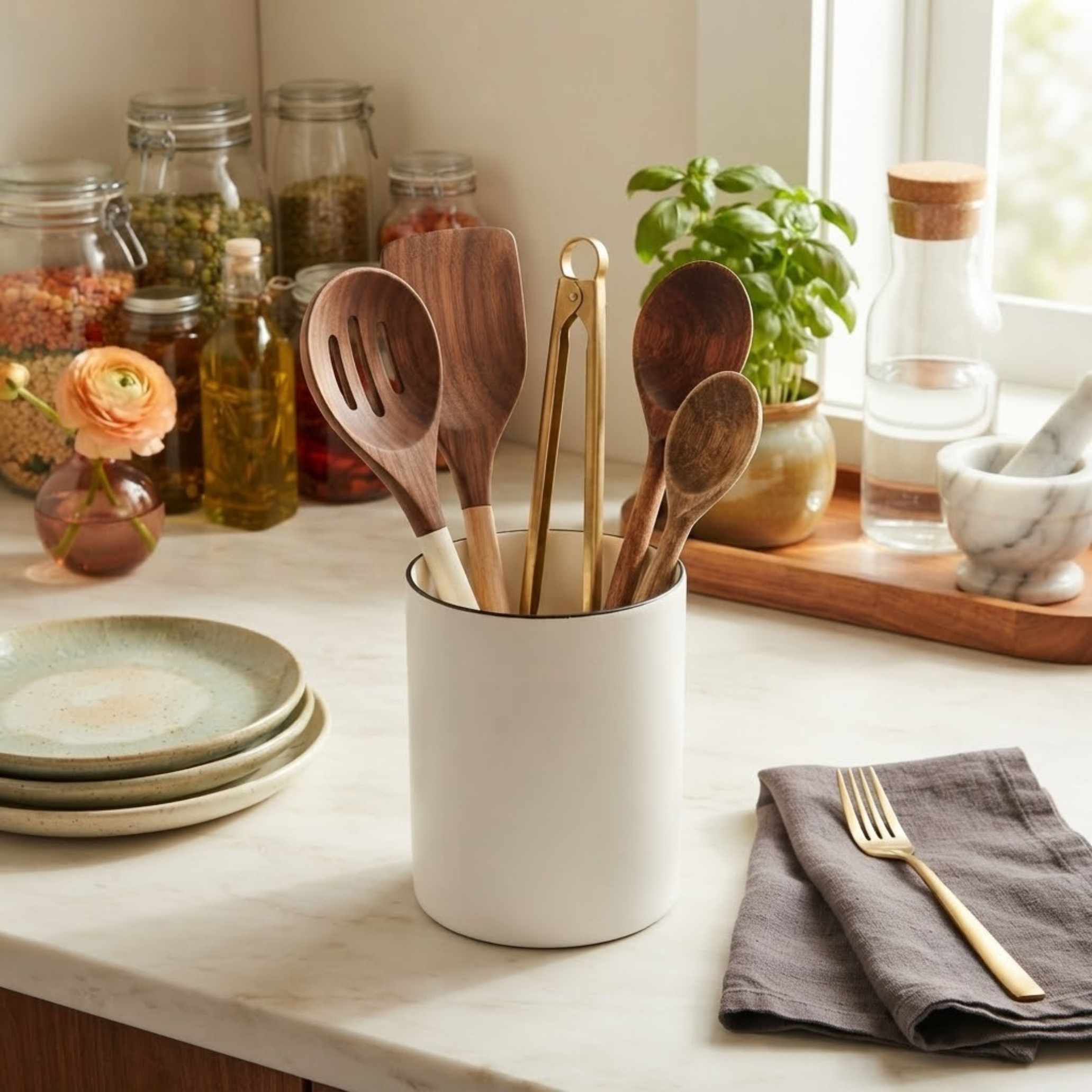 Hani Utensil Holder Tea + Linen