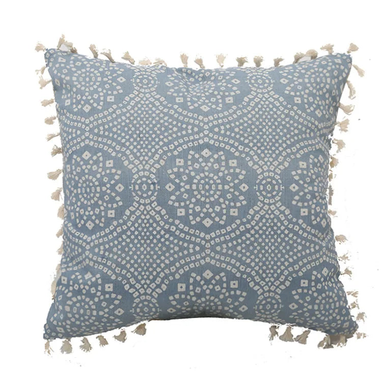 DecorBites™ Blue Tassel Cushion Cover 45x45cm/30x50cm for Home Decor, Boho Style Vintage Pillow