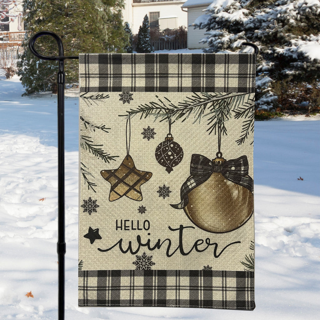 Hello Winter Ornaments Garden Flag Cotton and Crate