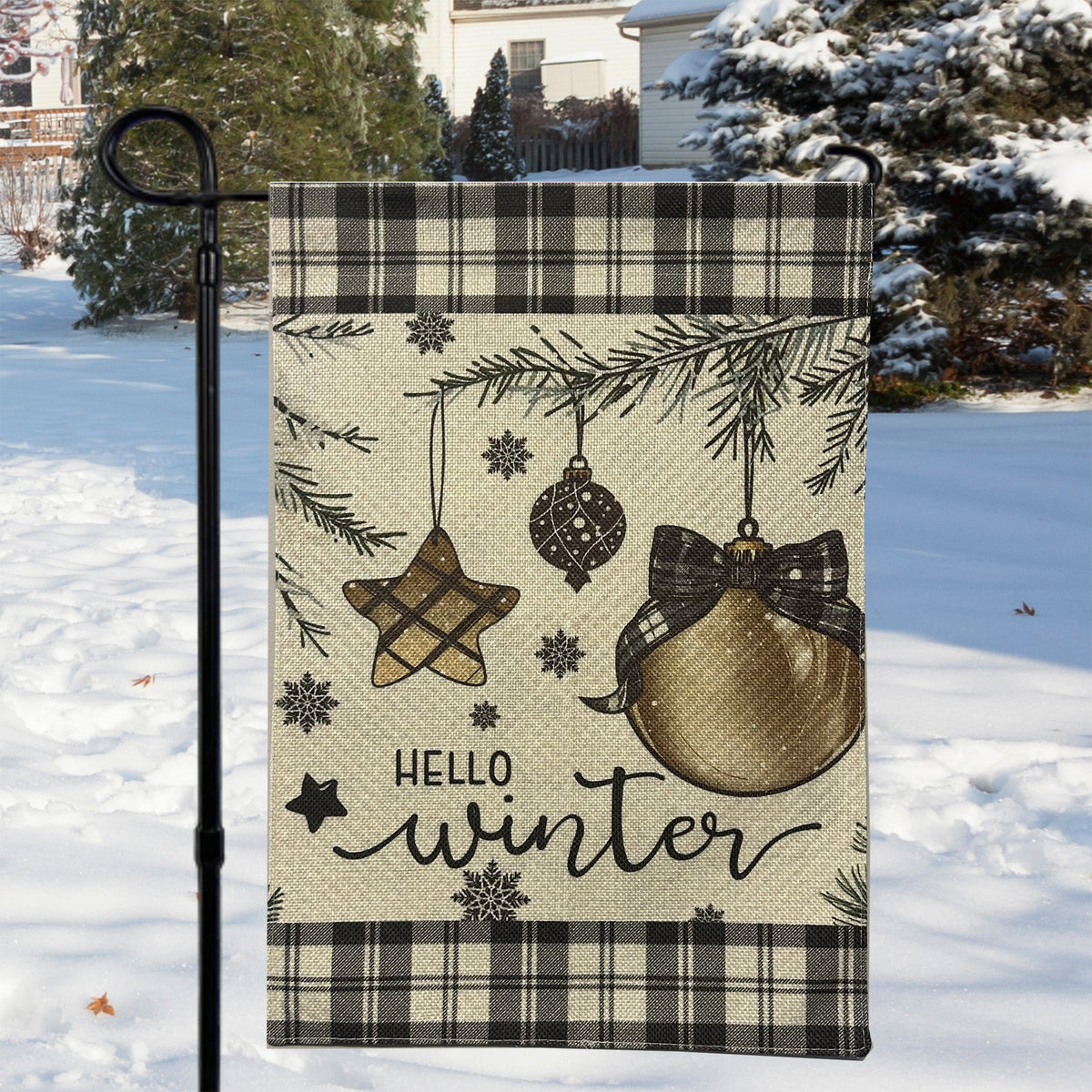 Hello Winter Ornaments Garden Flag Cotton and Crate
