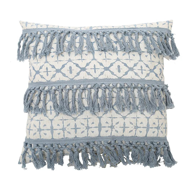 DecorBites™ Blue Tassel Cushion Cover 45x45cm/30x50cm for Home Decor, Boho Style Vintage Pillow