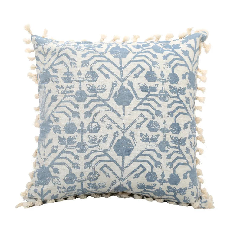 DecorBites™ Blue Tassel Cushion Cover 45x45cm/30x50cm for Home Decor, Boho Style Vintage Pillow
