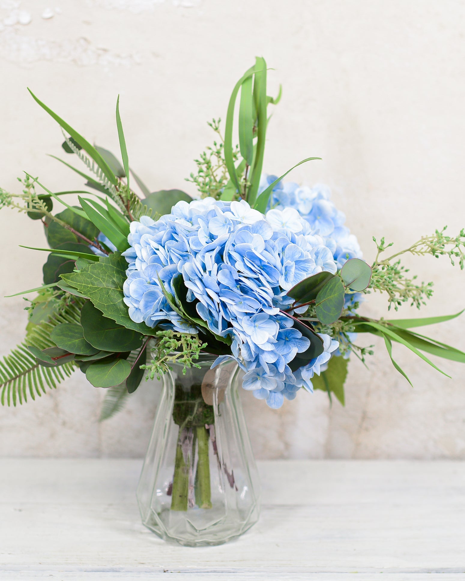 Real Touch Triple Blue Hydrangea Bouquet Drop In Branches Designs