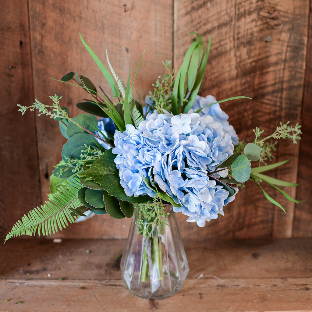 Real Touch Triple Blue Hydrangea Bouquet Drop In Branches Designs