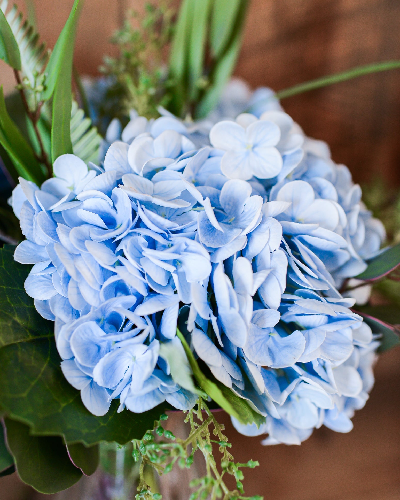 Real Touch Triple Blue Hydrangea Bouquet Drop In Branches Designs