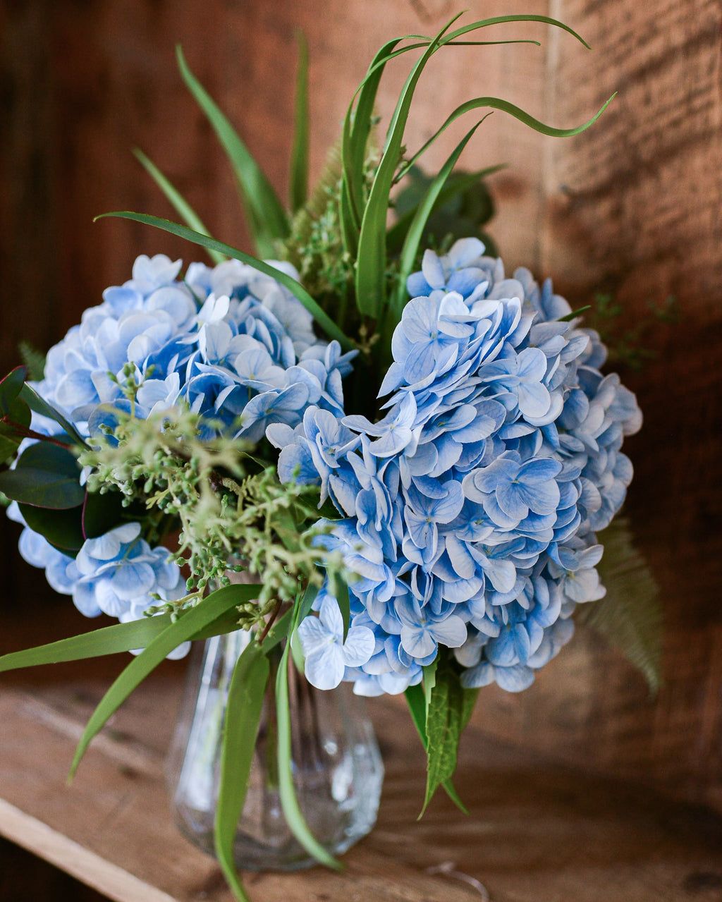 Real Touch Triple Blue Hydrangea Bouquet Drop In Branches Designs