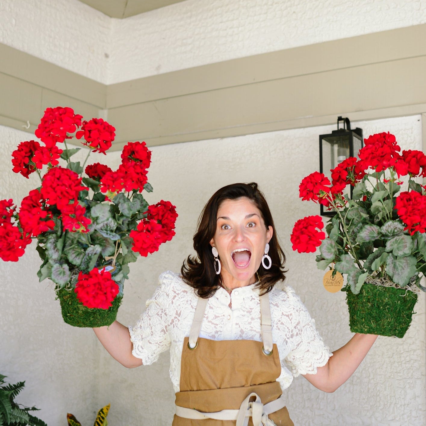 Red Geranium Double Moss Pot Drop In Branches Designs