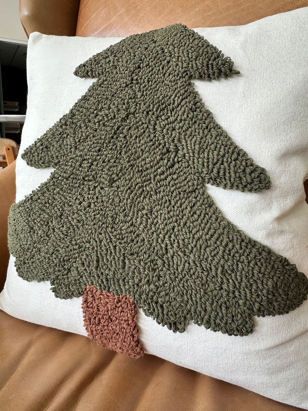 Forest Green Tufted Christmas Tree Pillow Cover Busa Designs