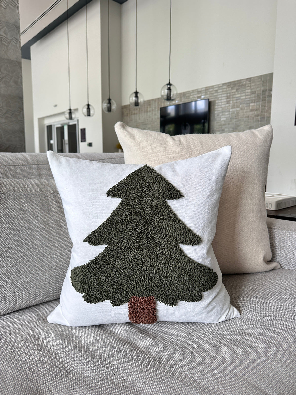 Forest Green Tufted Christmas Tree Pillow Cover Busa Designs