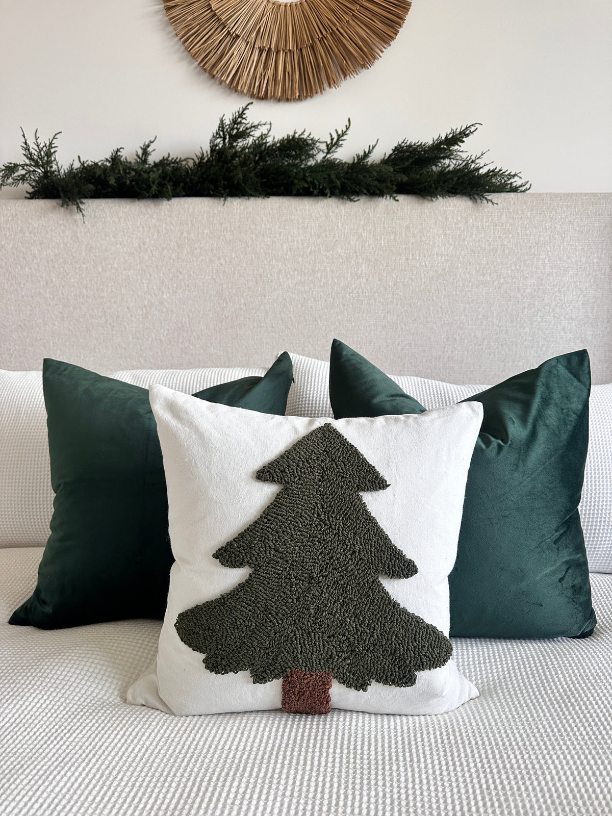 Forest Green Tufted Christmas Tree Pillow Cover Busa Designs