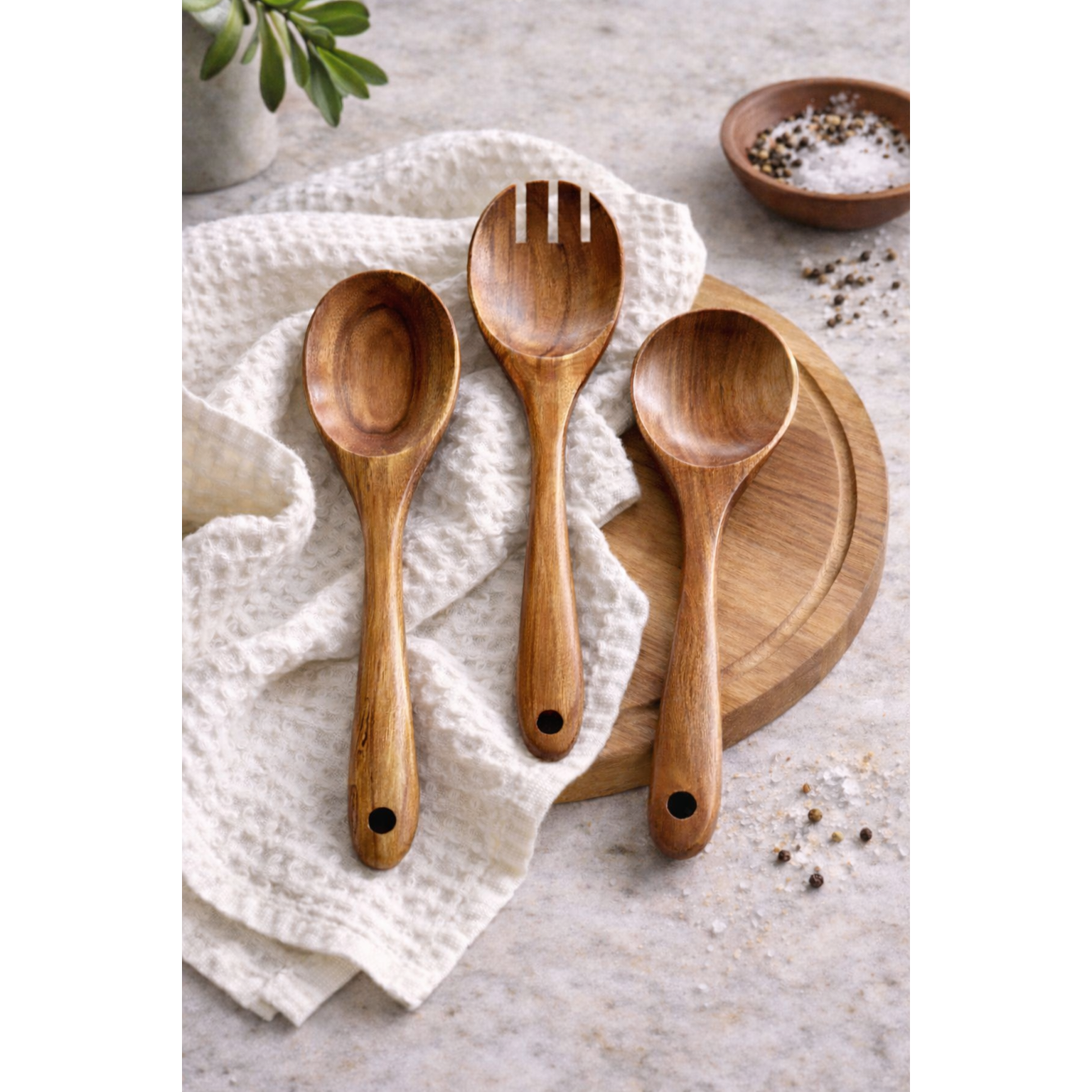 Tulum Teak Wooden Salad Serving Set - 3 Piece Busa Designs