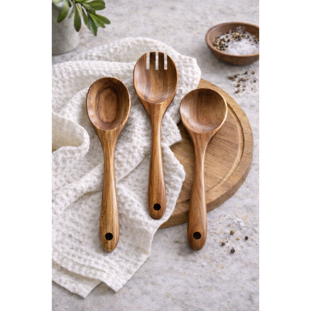 Tulum Teak Wooden Salad Serving Set - 3 Piece Busa Designs