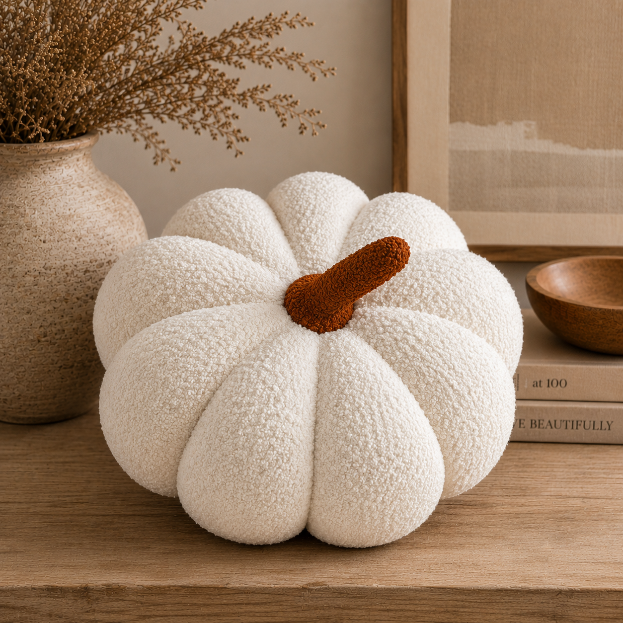 11” Jumbo Sherpa Ivory Pumpkin Pillow Busa Designs