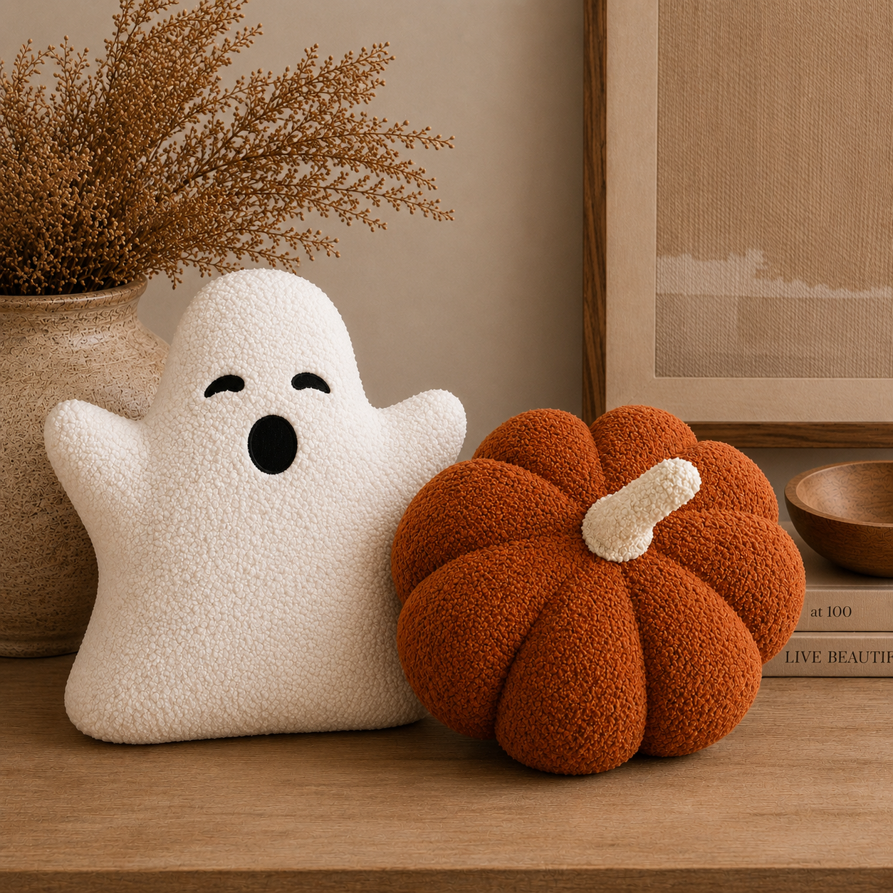 Sherpa Pumpkin & Ghost Pillow Set Busa Designs