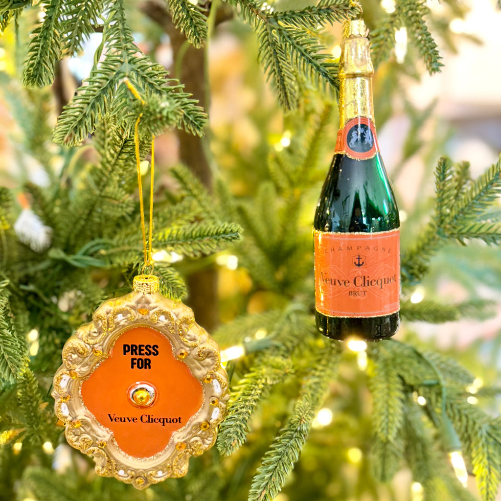 Brut Champagne Glitter Bottle and Glass Ornament Branches Designs