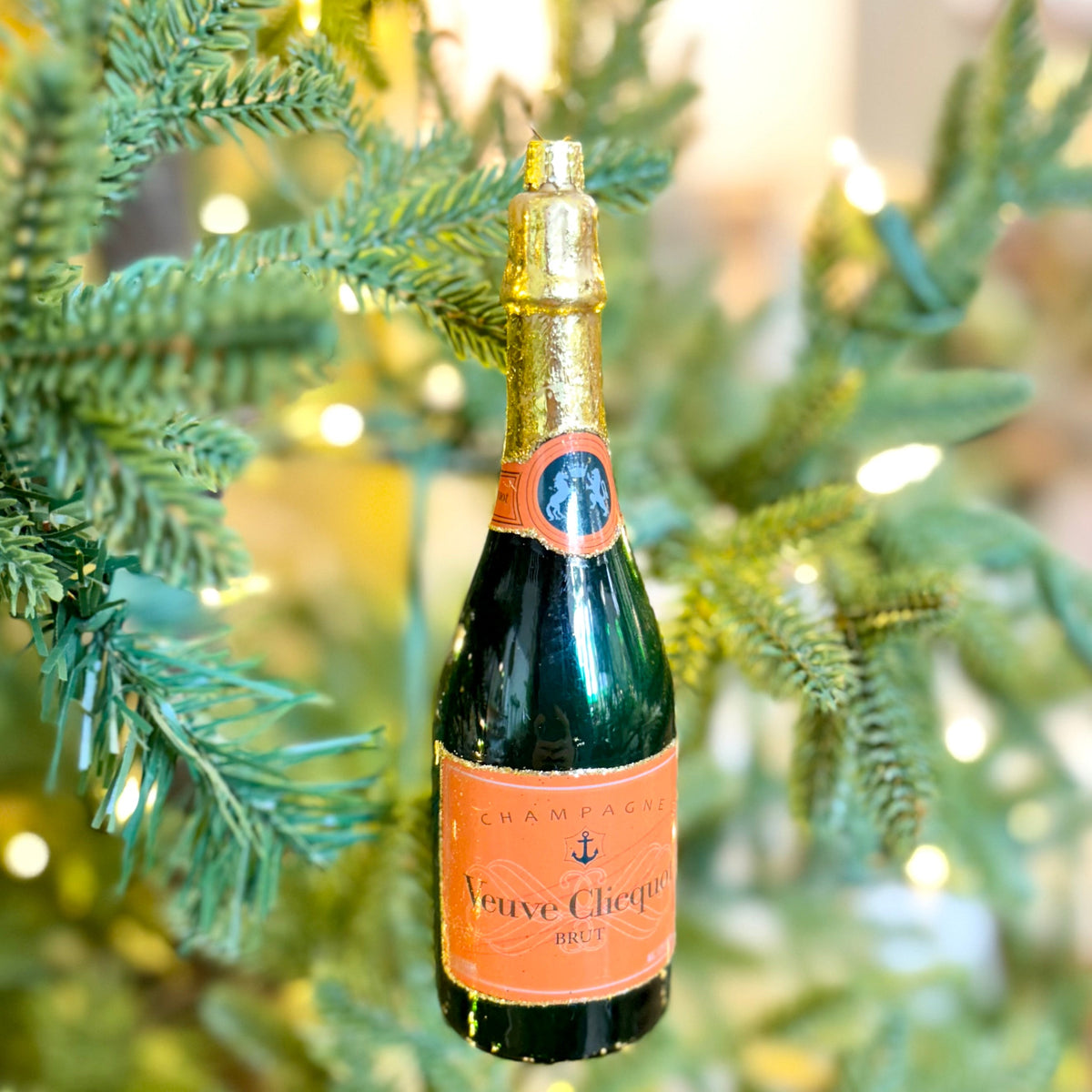 Brut Champagne Glitter Bottle and Glass Ornament Branches Designs