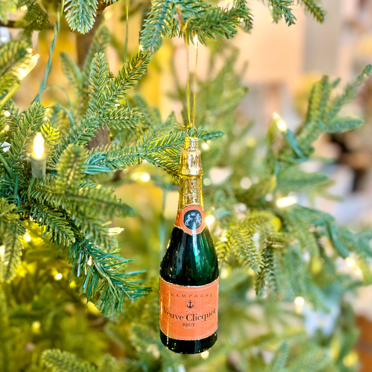 Brut Champagne Glitter Bottle and Glass Ornament Branches Designs